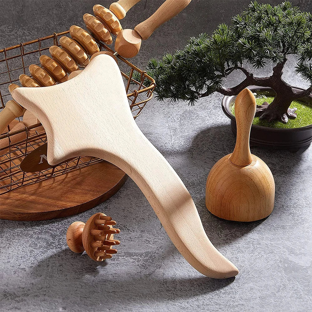 Ensemble de 6 Outils de Massage en Bois